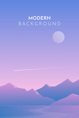 Fototapeta premium Night on mountains. Moon and stars. Abstract landscape, Vector banner with polygonal landscape illustration, Minimalist style