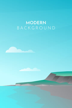 Beach, coast, island, ocean. Abstract landscape, Vector banner with polygonal landscape illustration, Minimalist style
