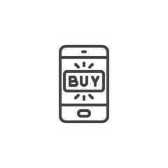 Online mobile shopping line icon. linear style sign for mobile concept and web design. Smartphone buy screen outline vector icon. Symbol, logo illustration. Vector graphics