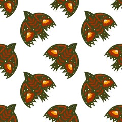 Vector seamless pattern of birds and flowers in folk art. For sublimation design, printing, poster design, postcard making, stationery, fabric printing, blog design, logos, packaging.