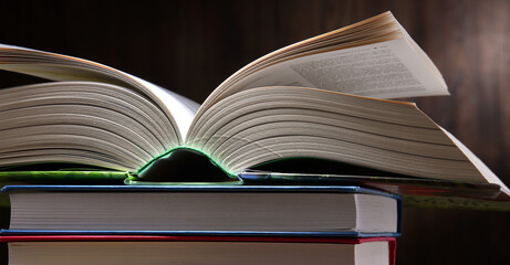 Composition with open book on the table