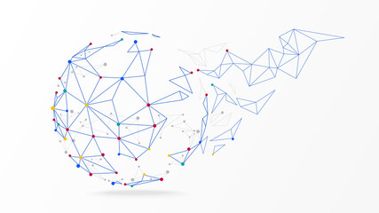 Polygonal futuristic globe data network elements