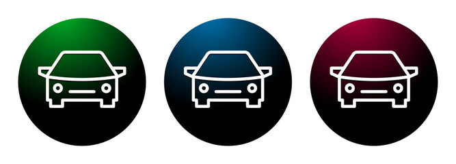 Car icon night surface round button set illustration