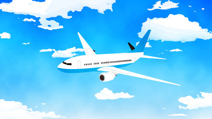 Fototapeta na wymiar 大空の風景と飛行機 旅客機のイラスト
