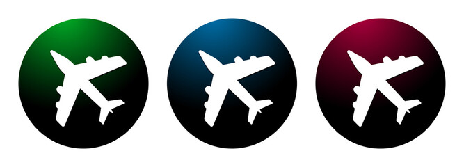 Plane icon night surface round button set illustration