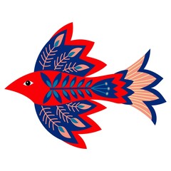 Vector illustration of a bird in folk art. Сollection for sublimation design, print, poster design, card making, stationery, party tags, blog design, logos, digital scrapbooking, packaging, greeting c