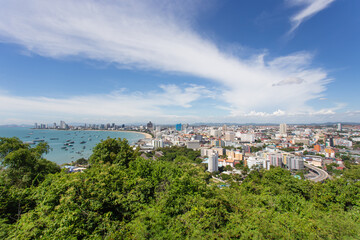 Fototapeta na wymiar View from the top, sea and city views of Pattaya in Thailand