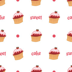 Sweet cupcake seamless pattern vector on isolated white background.