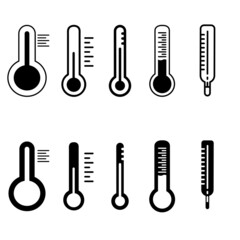 Thermometer vector icon set. temperature scale for weather or medicine illustration symbols collection.