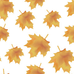 Seamless pattern of autumn maple leaves.  Simple cartoon flat style. For paper, cover, fabric, gift wrapping, wall art, interior decor.