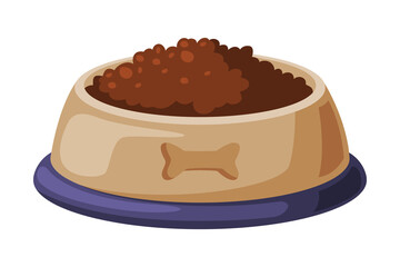 Bowl of Dog Dry Food, Pet Animals Feeding Cartoon Style Vector Illustration on White Background