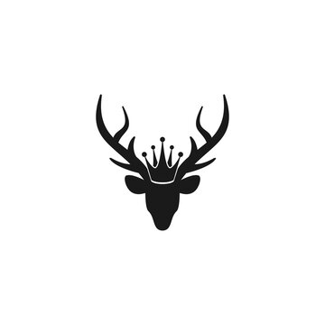 recommend clip art: Black silhouette of deer head with antlers and royal crown.