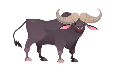 Jungle wild bull. Ox savannah brown animal, wildlife trendy exotic childish print, african fauna mammal. Vector flat cartoon single isolated illustration