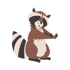 Cute Funny Raccoon, Lovely Wild Forest Animal Cartoon Character Vector Illustration