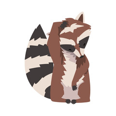 Cute Funny Raccoon, Lovely Wild Furry Forest Animal Cartoon Character Vector Illustration