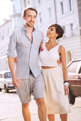 Romantic couple walking in city