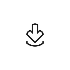 black line arrow down icon. flat download sign isolated on white.