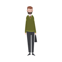 Unhappy Businessman Standing with Briefcase, Stressed Male Office Worker Character, Tired or Exhausted Manager Vector Illustration