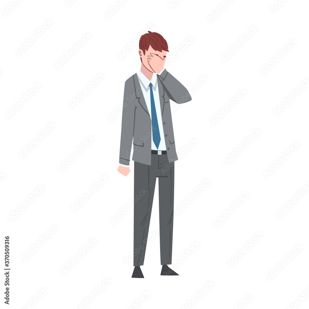 Wall mural Sad Businessman Covering Face with his Palm, Depressed Unhappy Male Office Worker Character in Suit, Tired or Exhausted Manager Vector Illustration