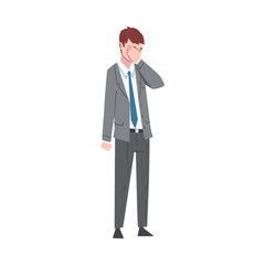 Sad Businessman Covering Face with his Palm, Depressed Unhappy Male Office Worker Character in Suit, Tired or Exhausted Manager Vector Illustration