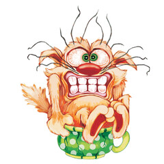 ginger cat sits on the potty and pushes hard, constipation, isolated object on white background, vector illustration,