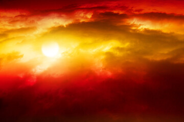 Red sunset light in orange and red color sky with clouds