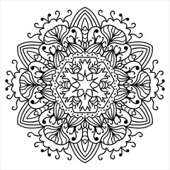 Fototapeta premium Black and white mandala, round pattern, vintage ornament, boho, coloring book for adults, relaxation, art therapy, vector, isolated
