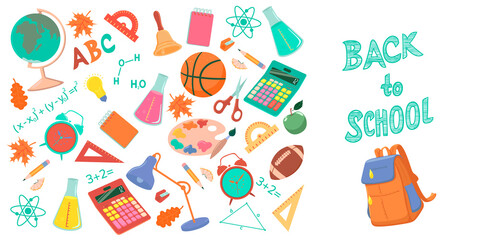 Set of school objects isolated on white background. Vector graphics.