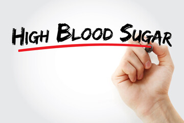 High blood sugar text with marker, medical concept background