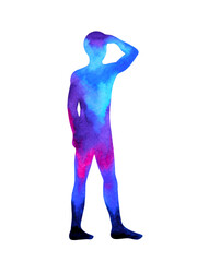 human standing hand up pose, abstract body watercolor painting hand drawing illustration design