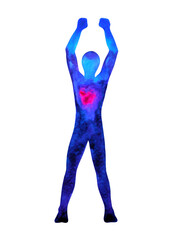 human standing hand up pose, abstract body watercolor painting hand drawing illustration design