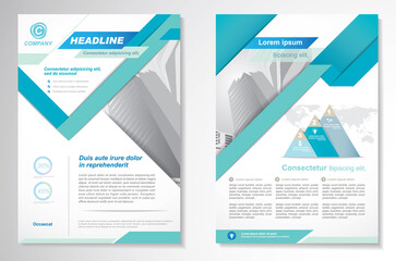 Template vector design for Brochure, AnnualReport, Magazine, Poster, Corporate Presentation, Portfolio, Flyer, infographic, layout modern with blue color size A4, Front and back, Easy to use and edit.