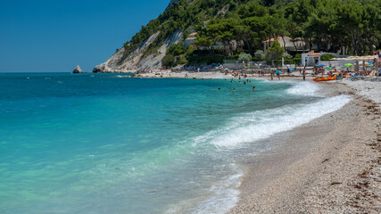 The beautiful sea of Portonovo in Conero, Ancona province, Marche region.