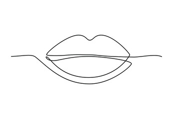 Lips continuous one line drawing. Woman lips logo on white background. Vector illustration for banner, posters, card, design element, template, web