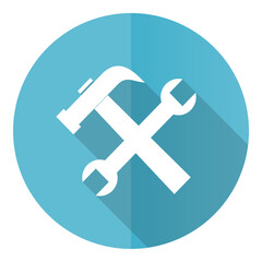 Fototapeta premium Tools vector icon, service flat design blue round web button isolated on white background