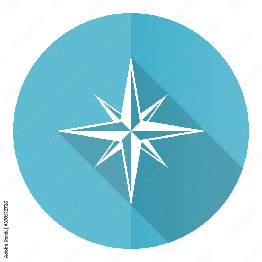 Poster compass vector icon, flat design blue round web button isolated on white background