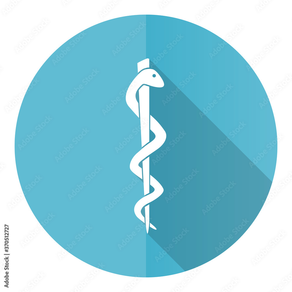 Aufkleber emergency vector icon, flat design blue round web button isolated on white background