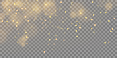 Gold bokeh, glowing light effect on transparent background	