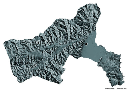 Parwan, province of Afghanistan, on white. Administrative