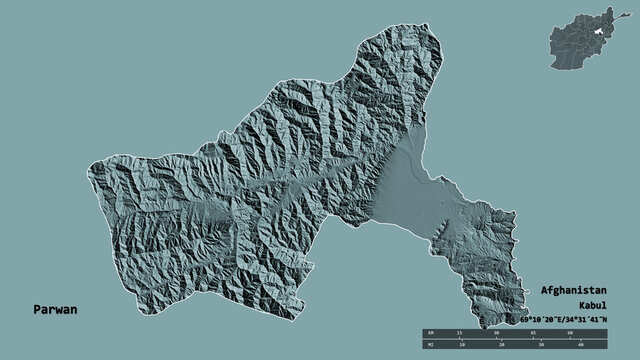 Parwan, province of Afghanistan, zoomed. Administrative