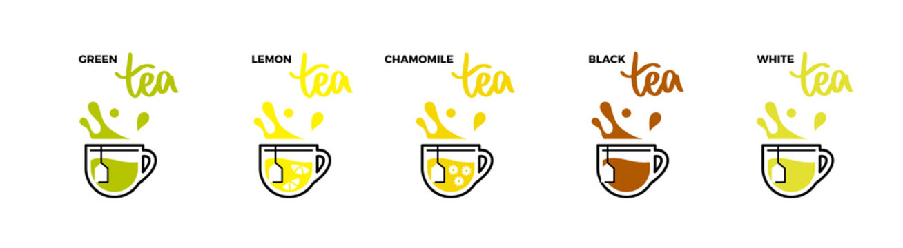 Tea Cup Icons Hot Drink With Splashes