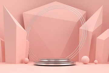 Soft Pink and Marble Product Stage Platform Present background 3d rendering.