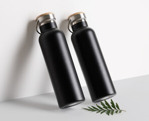 Realistic black bottle mockup template