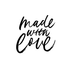 Fototapeta premium Made with love lettering for handcrafted goods. Hand drawn black brush calligraphy. Ink vector inscription isolated on white background. Stylish logo for your product, shop, tags, labels, banners. 