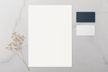 Business card and stationery mockup with dried flowers
