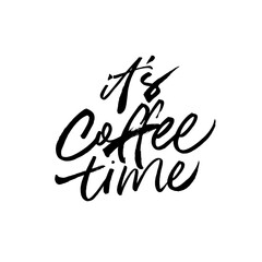 It's coffee time ink brush vector lettering. Modern phrase handwritten vector calligraphy. Handwritten black ink lettering isolated on white background. Inscription for prints and posters, menu design
