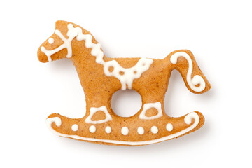 Lebkuchen Schaukelpferd mit Zuckerguss Dekoration für Weihnachten