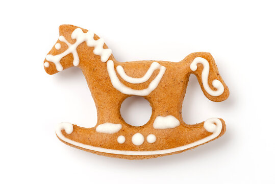 Lebkuchen Schaukelpferd mit Zuckerguss Dekoration für Weihnachten