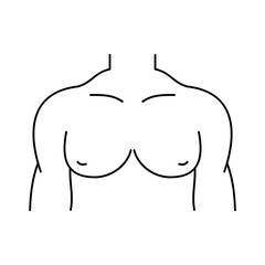 Male torso line icon. Man's chest icon. Upper body pectoral muscles exercise. Human body anatomy. Pecs, biceps, triceps workout. Black outline on white background. Vector illustration, flat, clip art