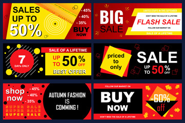Set of sale banners for online shopping. Vector illustrations for website and mobile website social media banners, posters, email and newsletter designs, digital marketing, market, ads, SMM.